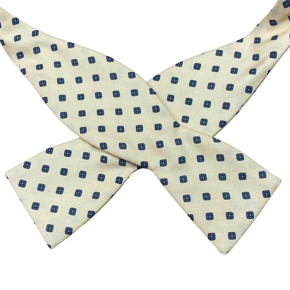 Ferrell Reed Vintage Self Tie Bow Tie Mens Yellow Navy Geometric Medallion
